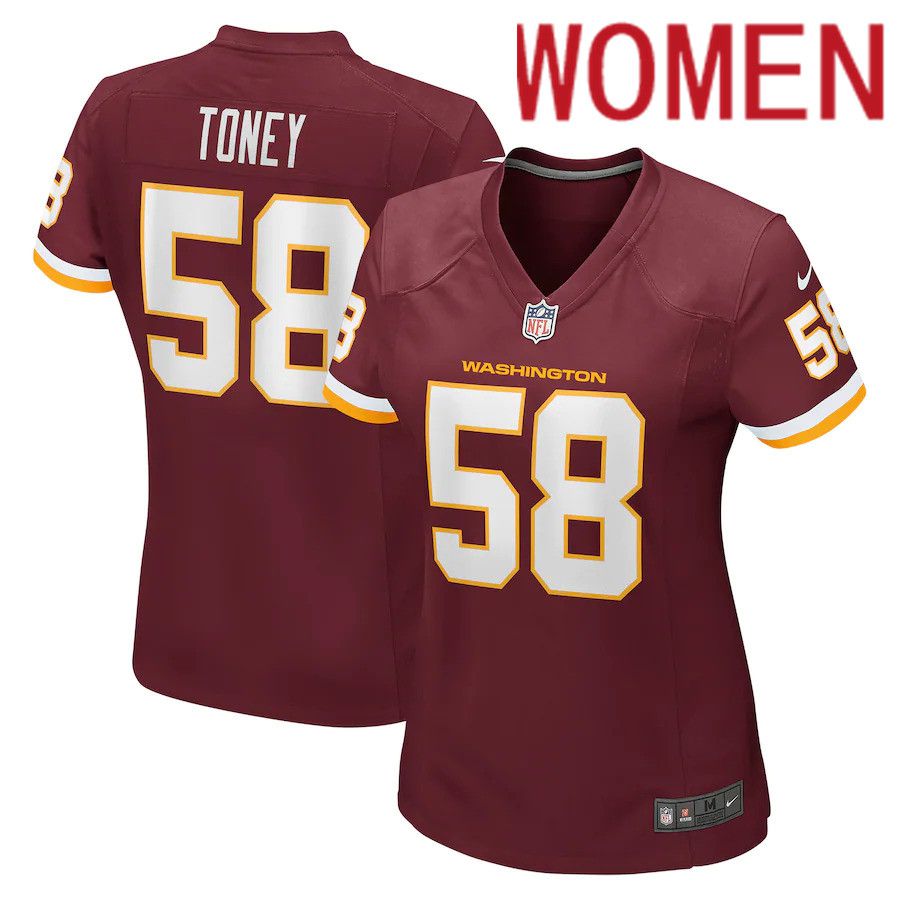 Women Washington Redskins #58 Shaka Toney Nike Burgundy Game NFL Jersey